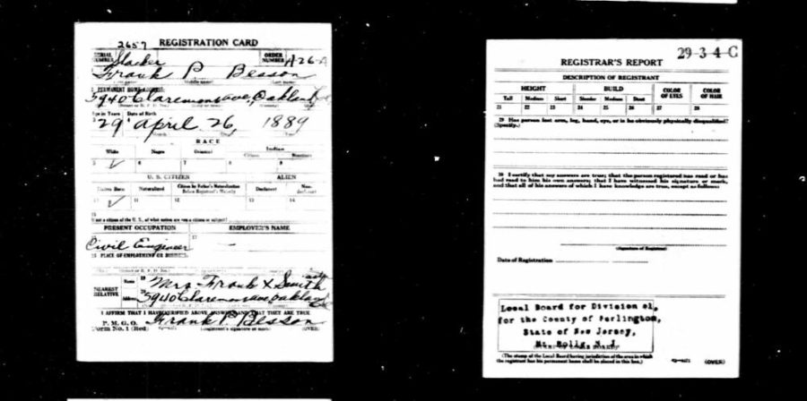 World War I Draft Registration Card - Frank Besson