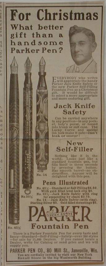 Parker Fountain Pen Advertisement 1913