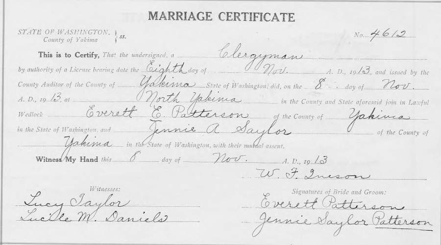Patterson Saylor Marriage Certificate