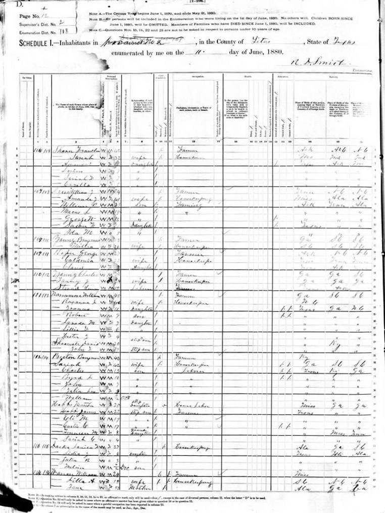 1880 Texas Titus Co. census Benjamin Preston